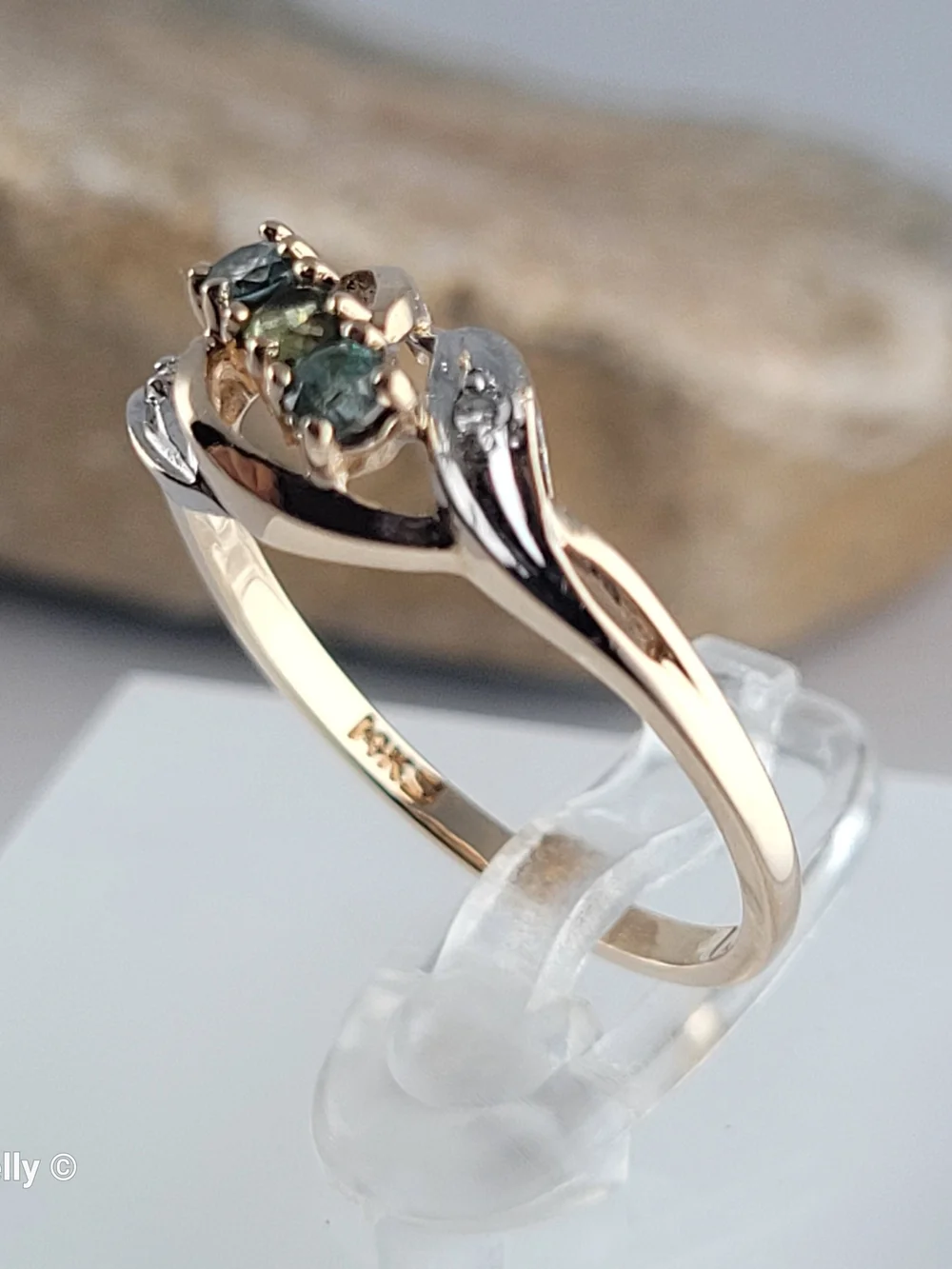 14K Yellow Gold Peridot, Blue Topaz & Diamonds Ring Size 7.25- Solid Gold! 👌🎁